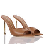 Sabot Mules Ninalilou in Pelle Cuoio Tacco Oro 10 cm art. 361008PX - immagine 2