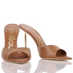Sabot Mules Ninalilou in Pelle Cuoio Tacco Oro 10 cm art. 361008PX - immagine 3