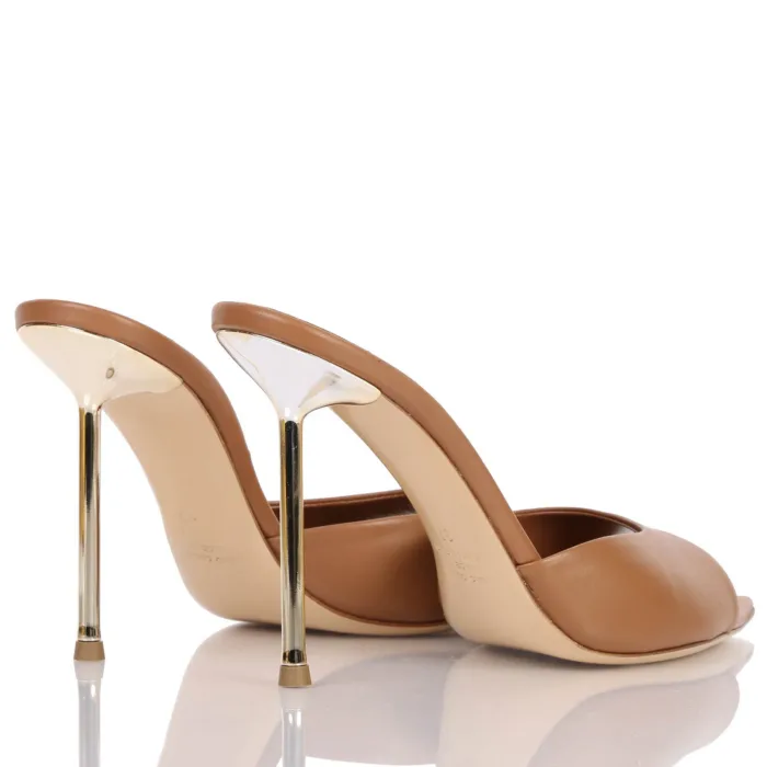 Sabot Mules Ninalilou in Pelle Cuoio Tacco Oro 10 cm art. 361008PX, foto 4 di 4