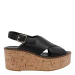 Sandali Paloma Barcelò Donna con Zeppa in Sughero 8 cm e Plateau 4 cm in Pelle Nera art. Nus Calidis Black