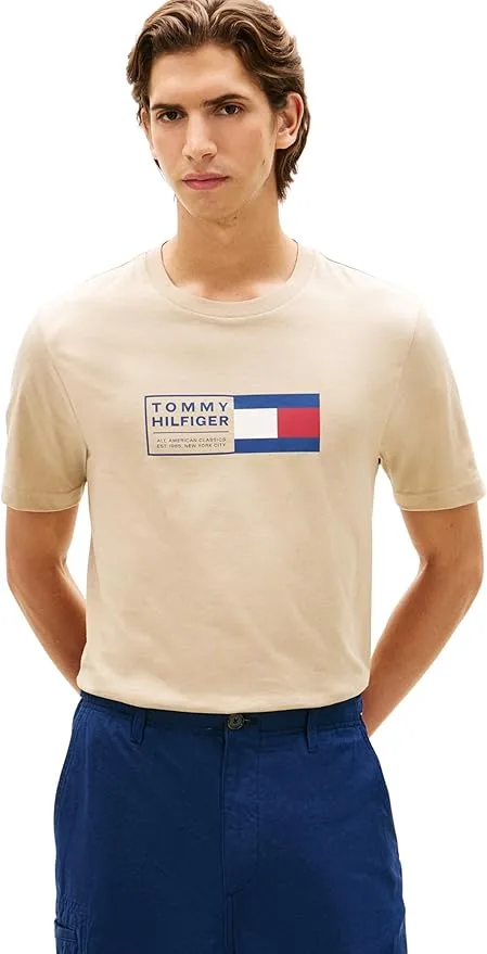 T-shirt Regular fit in jersey Uomo Tommy Hilfiger Beige con Logo art. MW0MW42366 RBT, foto 1 di 3