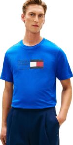 T-shirt Regular fit in jersey Uomo Tommy Hilfiger Blu Elettrico con Logo art. MW0MW42366 C7F
