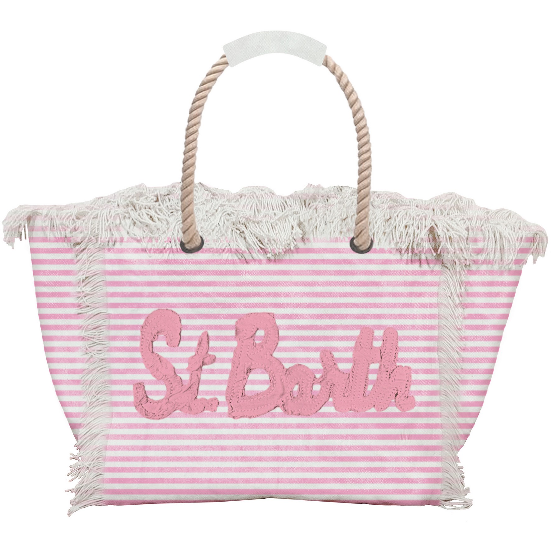 BEACH BAG PATCH_SB STRIPES S 21 Borsa a Spalla Grande Mc2 Saint Barth a Righe Beige e Rosa art. Beach Bag Patch Starfish Stripes S 21 Emb - immagine 1