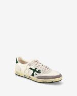 Sneakers Premiata Uomo in Pelle Avorio Dettagli in Camoscio Grigio Spoiler Verde art. Bskt Clay 7623 - immagine 2