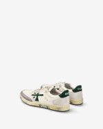 Sneakers Premiata Uomo in Pelle Avorio Dettagli in Camoscio Grigio Spoiler Verde art. Bskt Clay 7623 - immagine 4