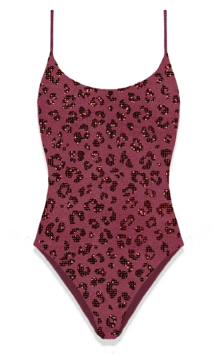 Costume Intero Mc2 Saint Barth Bordeaux art. Cecille P Shiny Strass Leopard 45, foto 1 di 1