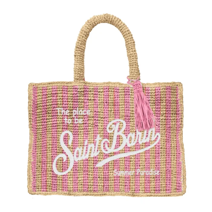 Borsa a mano Media Mc2 Saint Barth in Rafia Beige e Rosa art. Colette Raffia Stripes Mini V 21 EMB, foto 1 di 1