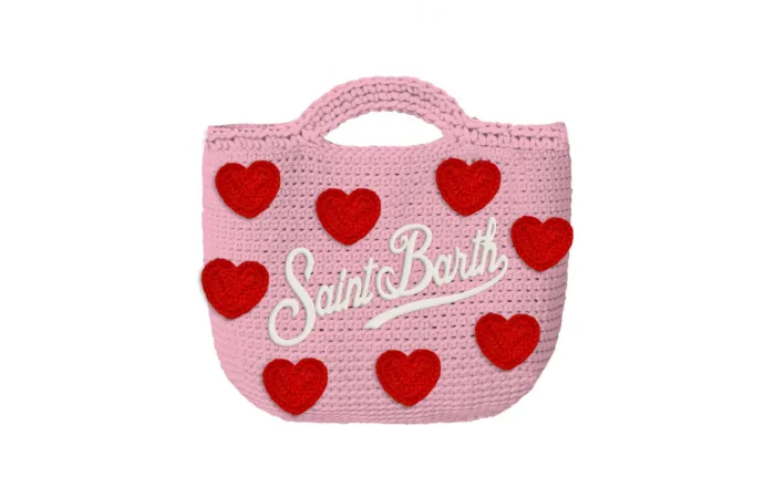 Borsa A Mano Piccola con Tracolla Mc2 Saint Barth Rosa art. Crochet Bag Mini 21 Heart Patch EMB, foto 1 di 1