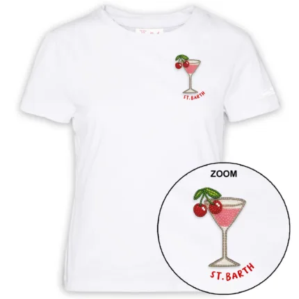 T-shirt Mc2 Saint Barth Bianca art. Emilie Sb Cherry Martini 01n Beads Emb