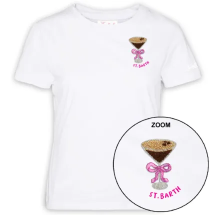 T-shirt Mc2 Saint Barth Bianca art. Emilie Sb Espresso Martini 01N Beads Emb