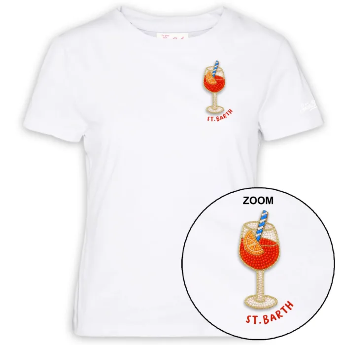 T-shirt Mc2 Saint Barth Bianca art. Emilie Sb Spritz 01N Beads Emb, foto 1 di 1