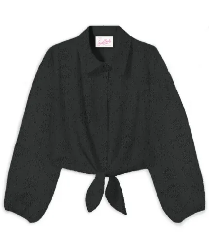 Camicia Crop Top Mc2 Saint Barth in Sangallo Nero art. Febby Linen Morris Flower Embry 00