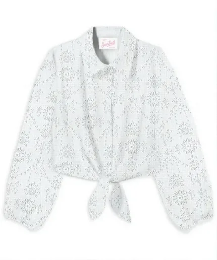 Camicia Crop Top Mc2 Saint Barth in Sangallo Bianco art. Febby Linen Morris Flower Embry 01