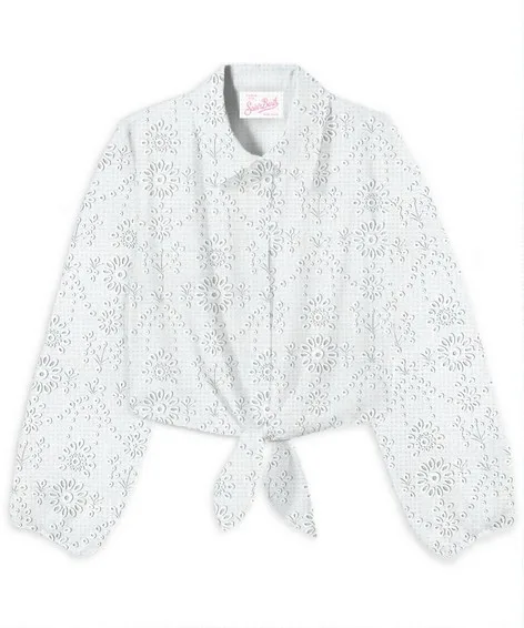Camicia Crop Top Mc2 Saint Barth in Sangallo Bianco art. Febby Linen Morris Flower Embry 01, foto 1 di 1