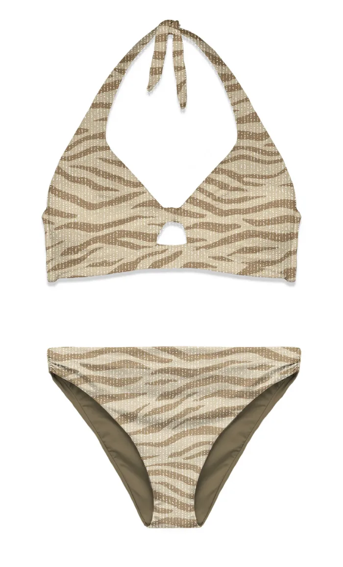 Completo Costume Triangolo e Mutanda Vita Alta Mc2 Saint Barth Oro art. Garle Lurex Zebra Color 1011, foto 1 di 1