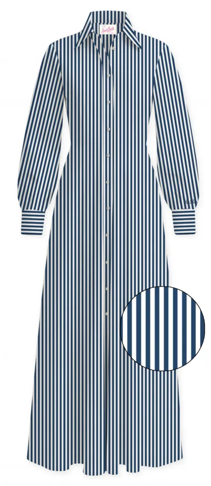 Abito lungo Chemisiere a Righe Bianche e BluMc2 Saint Barth art. Giuni Cotton Stripes V 61
