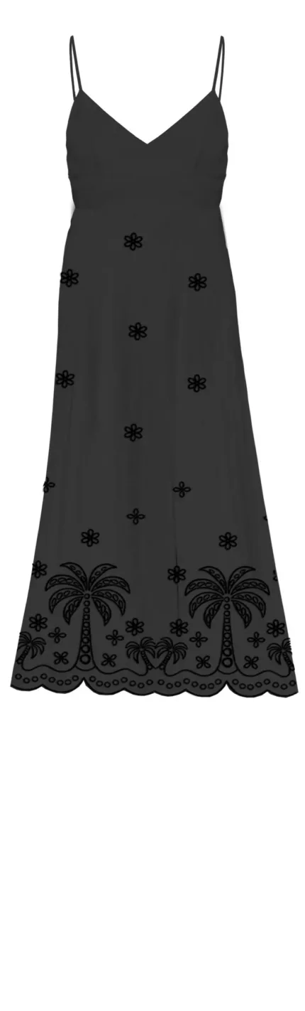 Abito Lungo Donna in Cotone Sangallo Mc2 Saint Barth Nero art. Guadalupe Sangallo Palms Embry 00