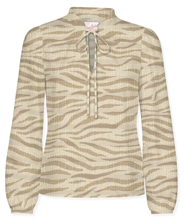 Blusa Mc2 Saint Barth Beige art. Harper Silk Voile Lurex Zebra 1011, foto 1 di 1
