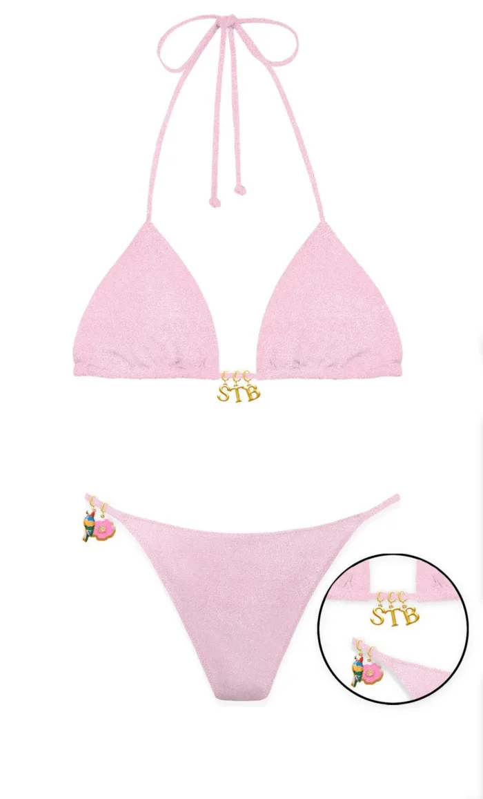 Completo Costume Slip Perizoma e Triangolo Mc2 Saint Barth Rosa art. Lezzy Shiny Charms 20, foto 1 di 1