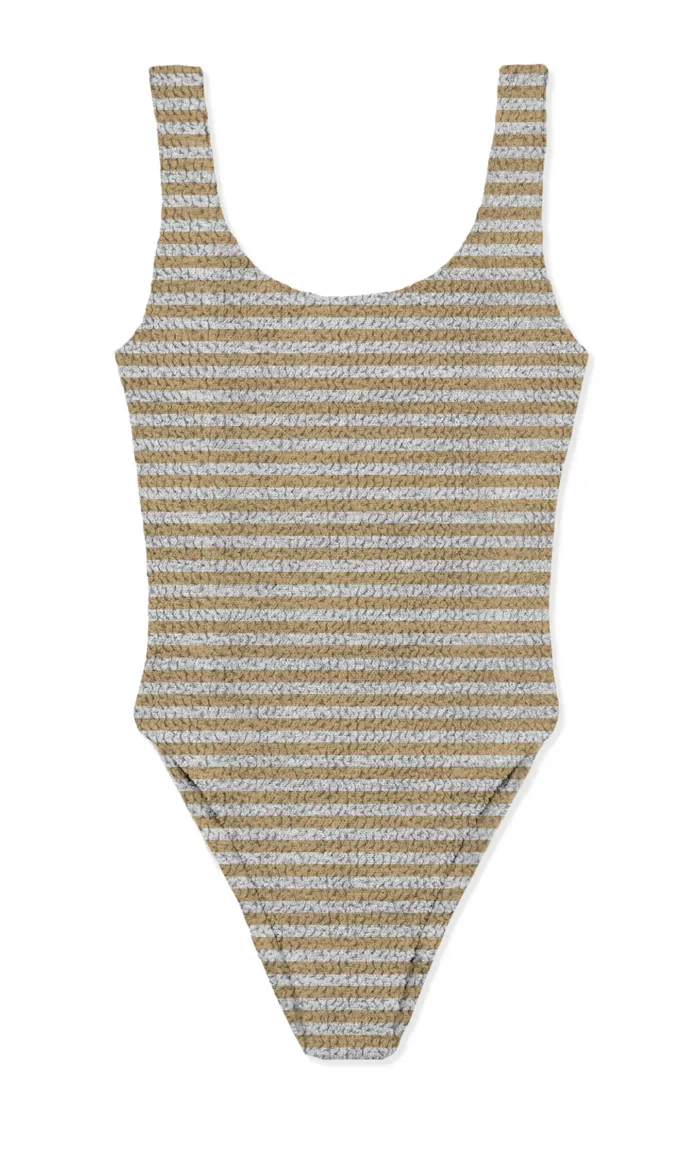 Costume Intero Mc2 Saint Barth a Righe Bianche e Beige art. Lora W Crinkle Stripes 11, foto 1 di 1