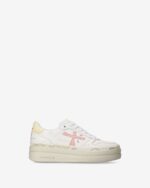 Sneakers Premiata Donna In Pelle Bianca e Spoiler Giallo art. Micol 8196