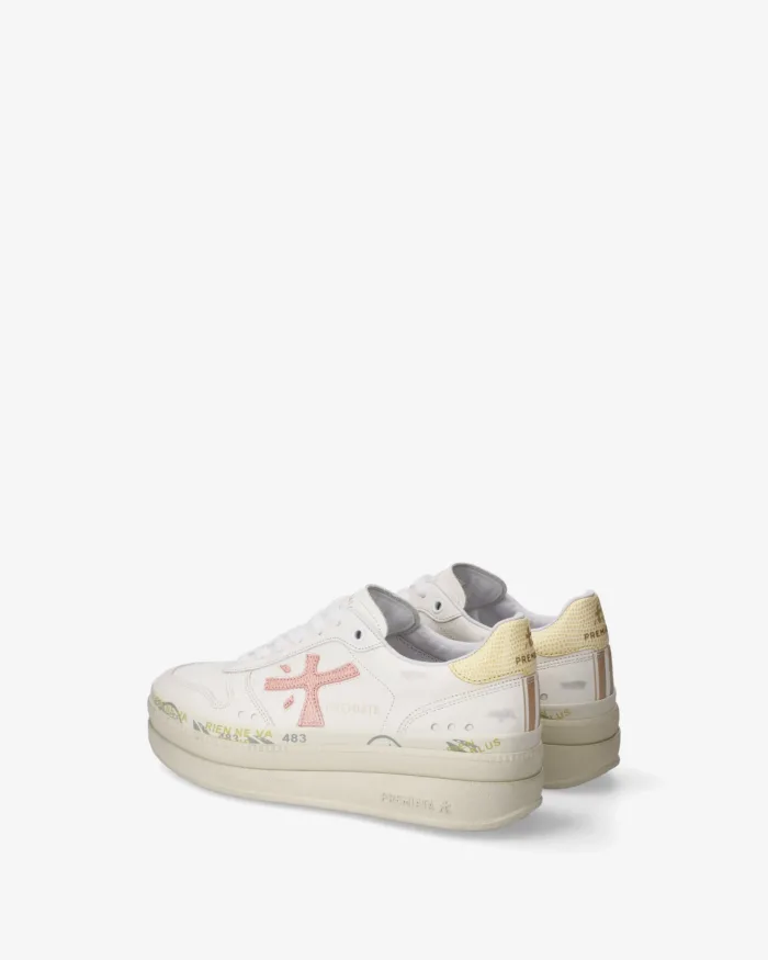 Sneakers Premiata Donna In Pelle Bianca e Spoiler Giallo art. Micol 8196, foto 5 di 5