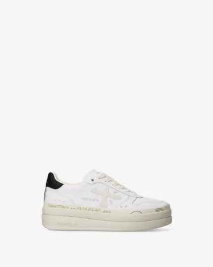 Sneakers Premiata Donna In Pelle Bianca e Spoiler Nero art. Micol 8197