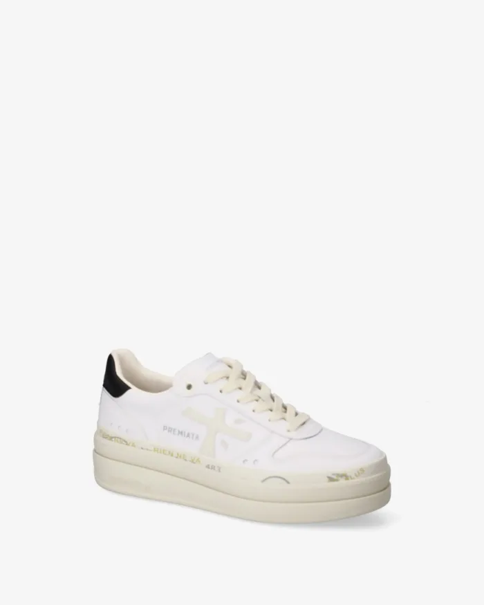 Sneakers Premiata Donna In Pelle Bianca e Spoiler Nero art. Micol 8197, foto 2 di 5