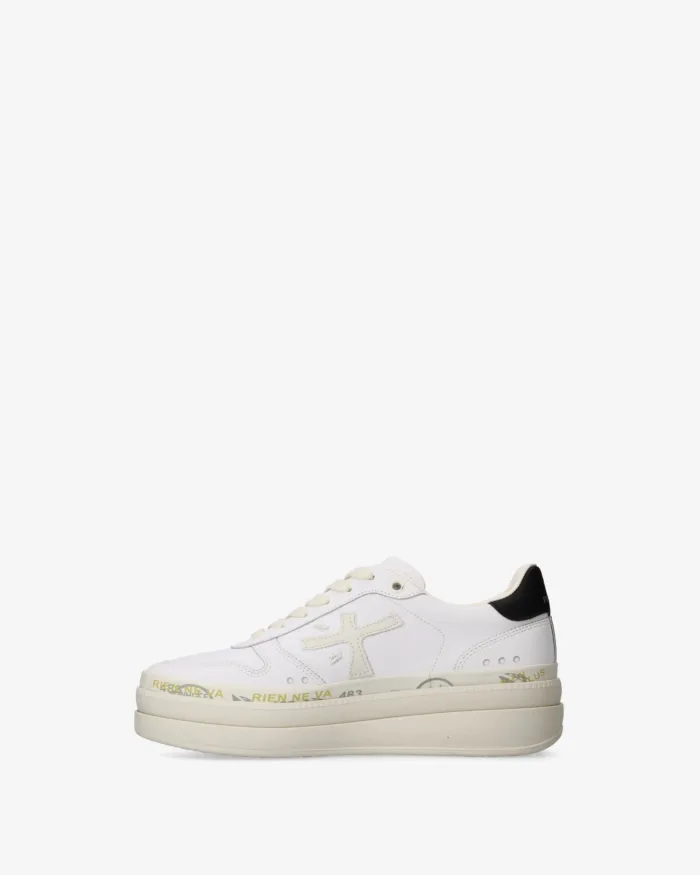 Sneakers Premiata Donna In Pelle Bianca e Spoiler Nero art. Micol 8197, foto 3 di 5