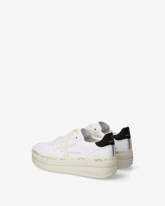 Sneakers Premiata Donna In Pelle Bianca e Spoiler Nero art. Micol 8197, foto 4 di 5