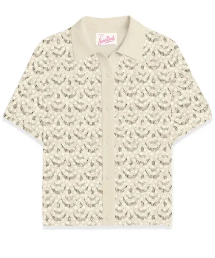 Camicia Manica Corta Mc2 Saint Barth Avorio art. Monet Crochet Shell Paillettes 10