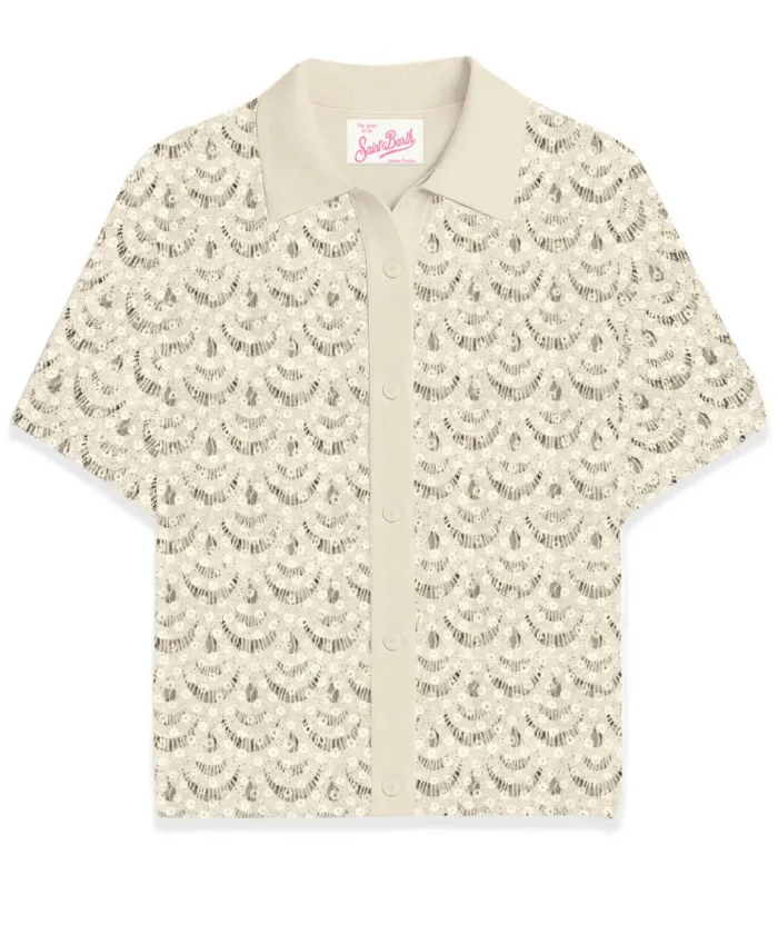 Camicia Manica Corta Mc2 Saint Barth Avorio art. Monet Crochet Shell Paillettes 10, foto 1 di 1