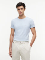 T-shirt slim fit in cotone Uomo Tommy Hilfiger Celeste con Bandierina ricamata art. MW0MW10800 C10