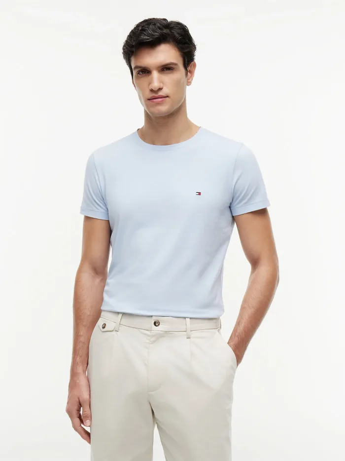 T-shirt slim fit in cotone Uomo Tommy Hilfiger Celeste con Bandierina ricamata art. MW0MW10800 C10, foto 1 di 3