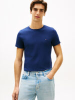 T-shirt slim fit in cotone Uomo Tommy Hilfiger Blu Notte con Bandierina ricamata art. MW0MW10800 DCC