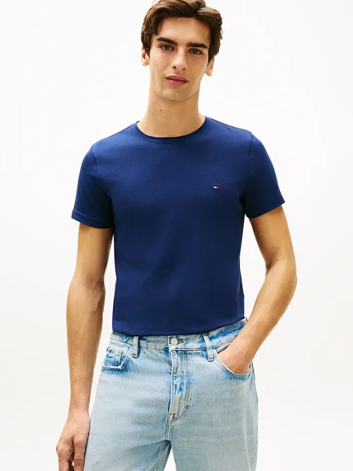 T-shirt slim fit in cotone Uomo Tommy Hilfiger Blu Notte con Bandierina ricamata art. MW0MW10800 DCC, foto 1 di 3