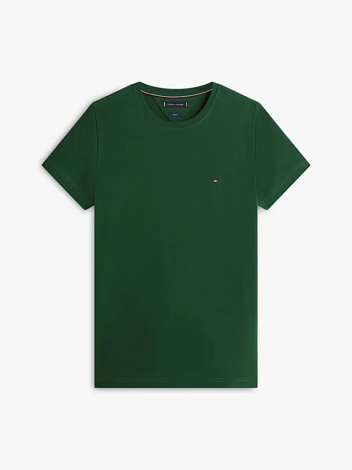 T-shirt slim fit in cotone Uomo Tommy Hilfiger Verde con Bandierina ricamata art. MW0MW10800 MBN, foto 3 di 3