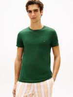 T-shirt slim fit in cotone Uomo Tommy Hilfiger Verde con Bandierina ricamata art. MW0MW10800 MBN