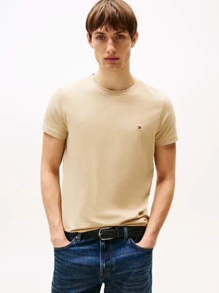 T-shirt Uomo Tommy Hilfiger Slim fit Beige in Cotone con Bandierina cod MW0MW10800 AFE