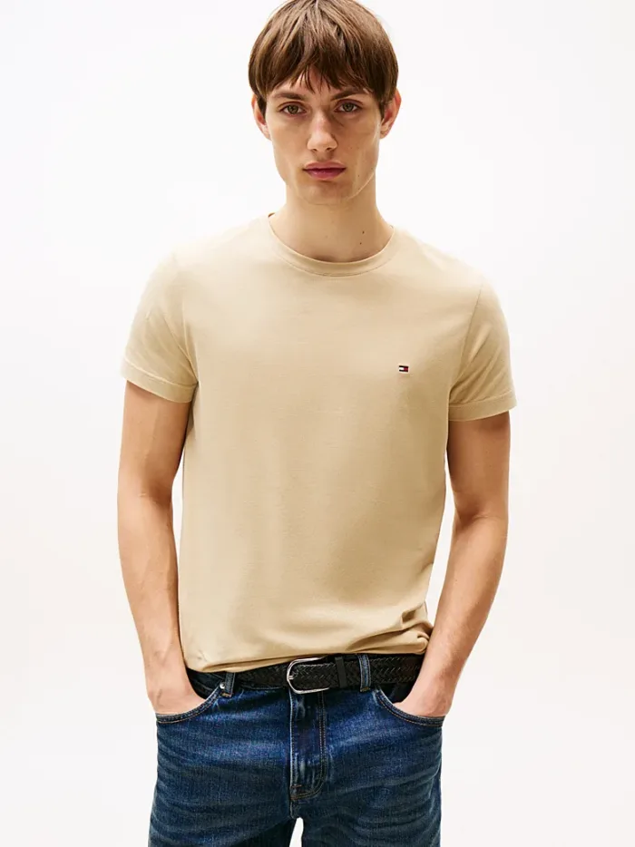 T-shirt Uomo Tommy Hilfiger Slim fit Beige in Cotone con Bandierina cod MW0MW10800 AFE, foto 1 di 3