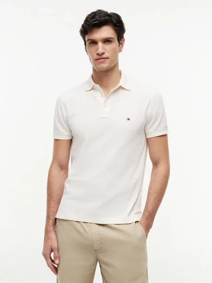 Polo Slim fit in piqué di cotone Uomo Tommy Hilfiger Avorio art. MW0MW17771 Z00
