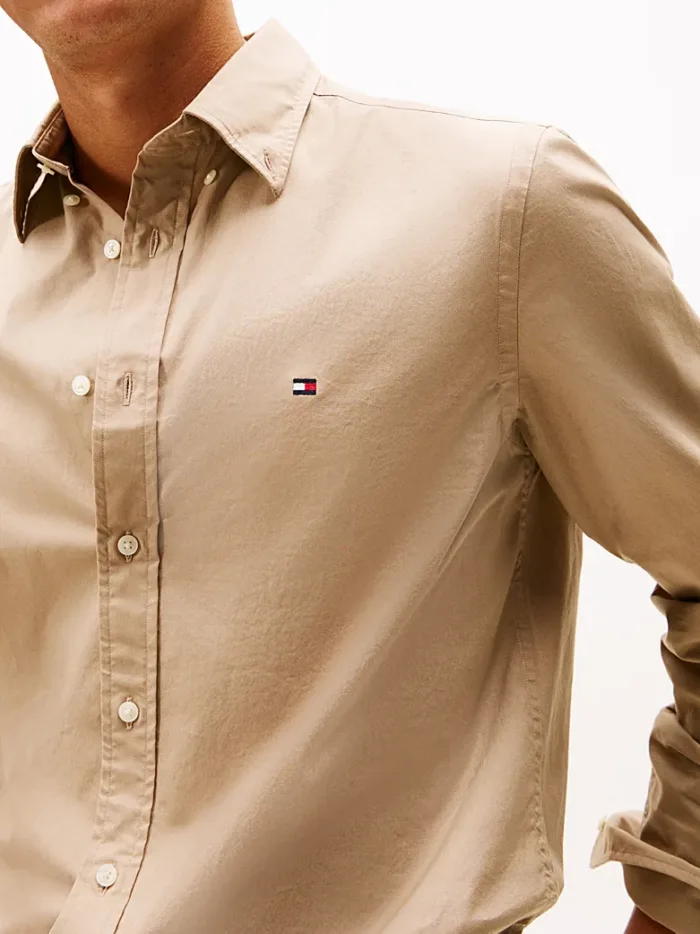 Camicia Uomo Tommy Hilfiger in Popeline Beige Tortora Fit cod MW0MW37550 AFE, foto 3 di 4