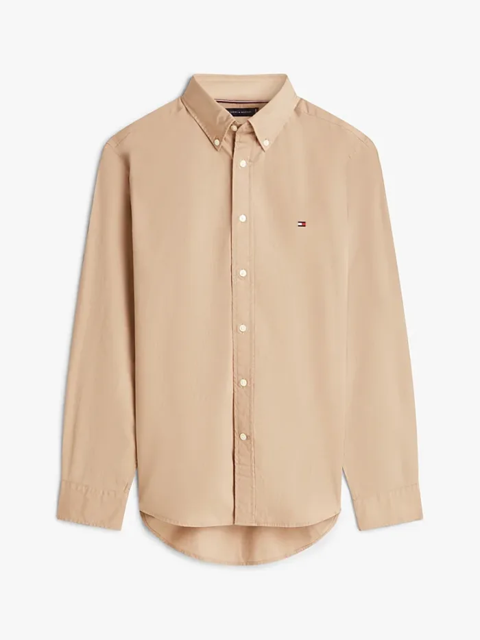Camicia Uomo Tommy Hilfiger in Popeline Beige Tortora Fit cod MW0MW37550 AFE, foto 1 di 4