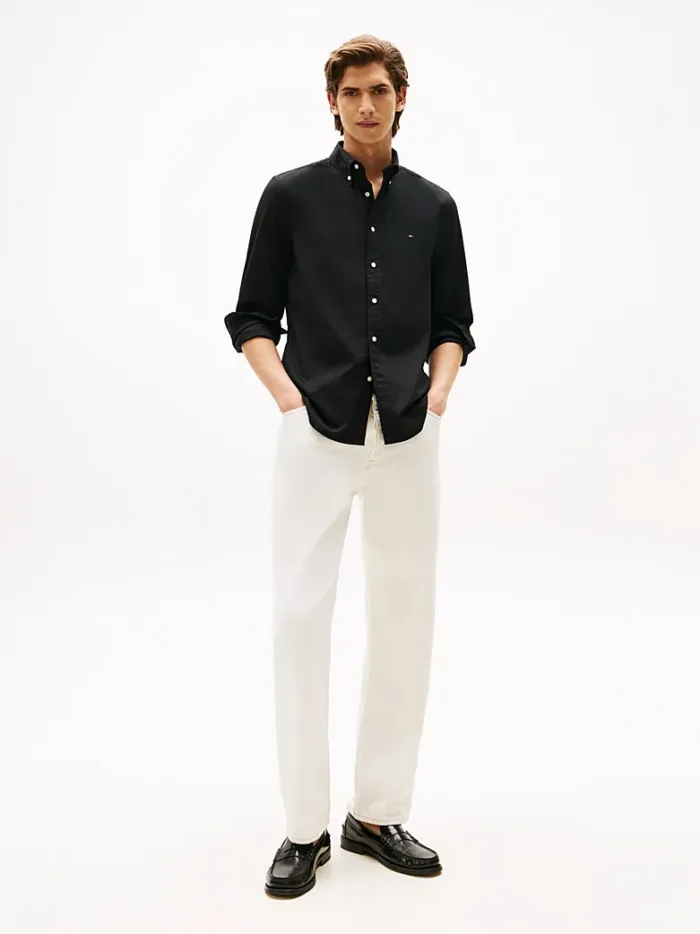 Camicia Uomo Tommy Hilfiger in Popeline Nera Regular Fit cod MW0MW39988 BDS, foto 2 di 3