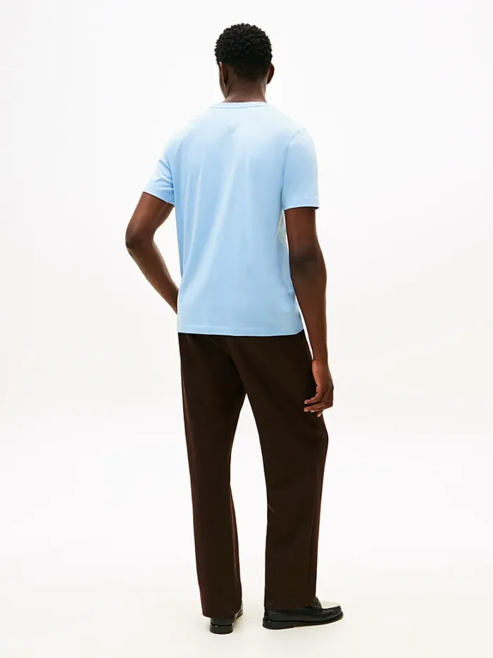 T-shirt Uomo Tommy Hilfiger Regular fit Celeste in Cotone con Bandierina cod MW0MW39995 C1Y, foto 2 di 3