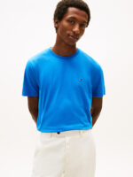 T-shirt regular fit in cotone Uomo Tommy Hilfiger Blu Chiaro con Bandierina ricamata art. MW0MW39995 C4U