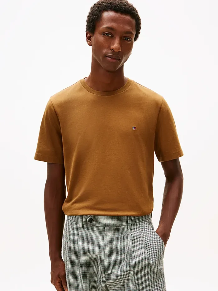 T-shirt Uomo Tommy Hilfiger Regular fit Beige Khaki in Cotone con Bandierina cod MW0MW39995 GWP, foto 1 di 3