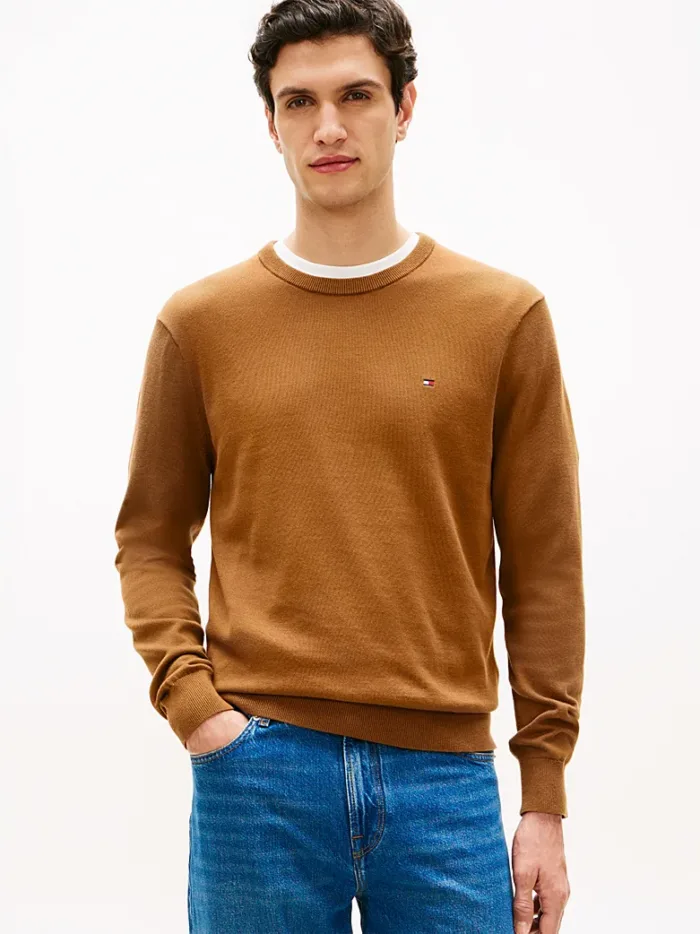 Maglioncino Girocollo in Cotone Uomo Tommy Hilfiger Cammello art. MW0MW39999 GWP, foto 2 di 3