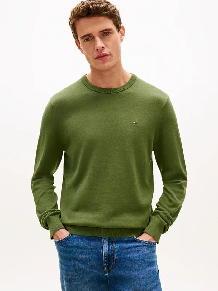 Maglioncino Girocollo in Cotone Uomo Tommy Hilfiger Verde art. MW0MW39999 L01, foto 2 di 3