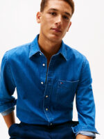 Camicia Uomo Tommy Hilfiger regular fit in Mid Blue Denim con bandierina cod MW0MW40494 1A4 - immagine 2